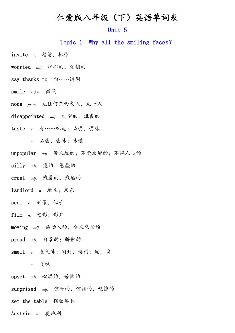 仁爱版八级（下）英语单词表.doc_第1页