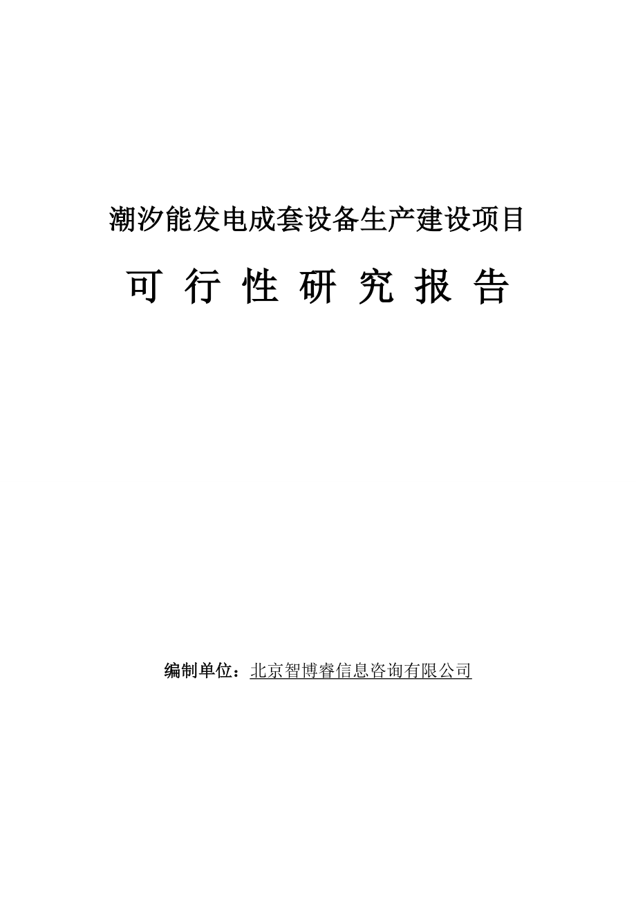 潮汐能发电成套设备生产建设项目可行性研究报告.doc_第1页