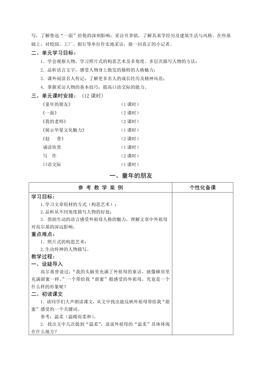 苏教版初中七级语文下册单元教材分析与教学设计　全册精品.doc_第2页