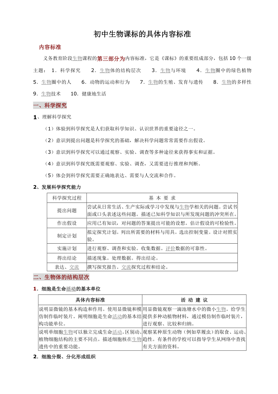 初中生物新课程标准具体内容标准.doc_第1页