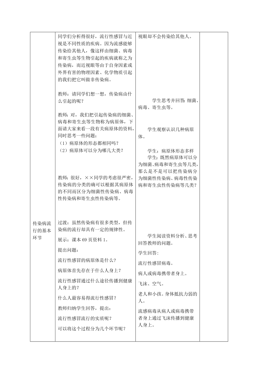 新人教版初中八级生物下册第八单元第一章第一节《传染病及其预防》精品教案.doc_第2页