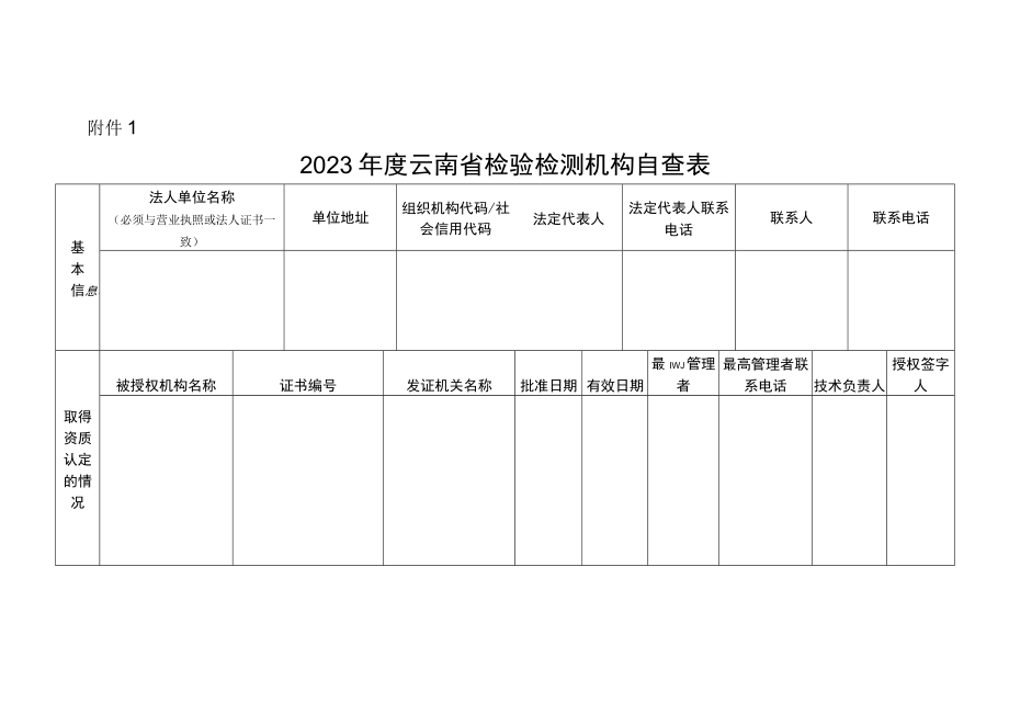 2023年度云南省检验检测机构自查表.docx_第1页