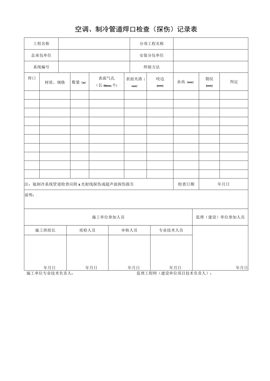 空调、制冷管道焊口检查（探伤）记录表.docx_第1页