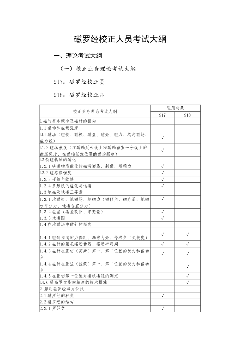 磁罗经校正人员考试大纲.docx_第1页