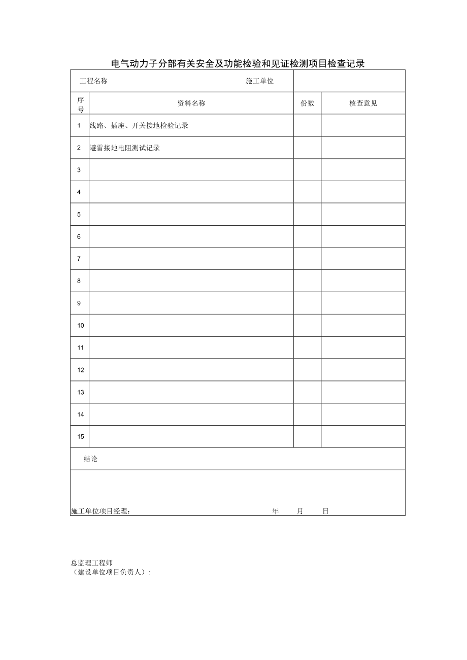 电气动力子分部有关安全及功能检验和见证检测项目检查记录.docx_第1页