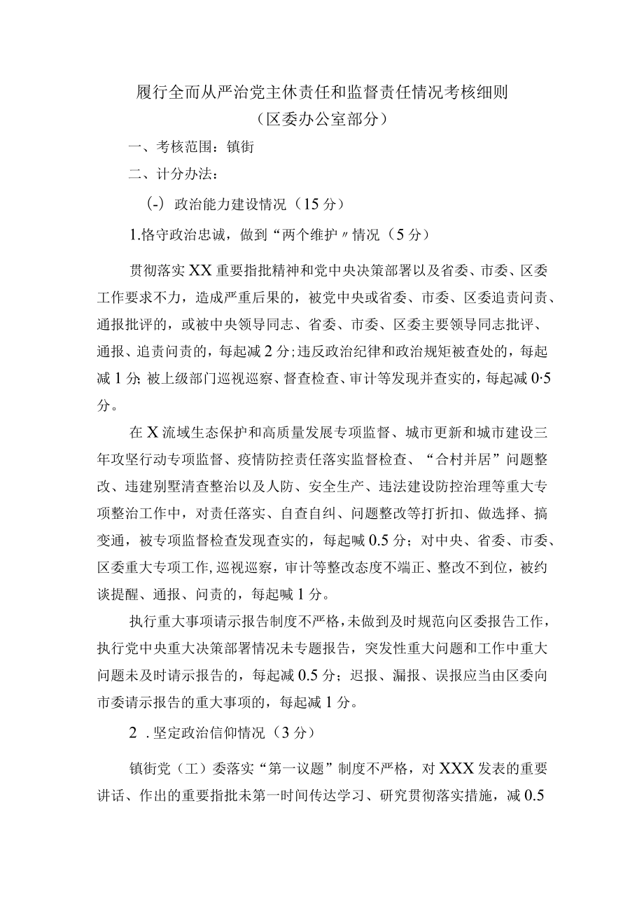 履行全而从严治党主休责任和监督责任情况考核细则.docx_第1页