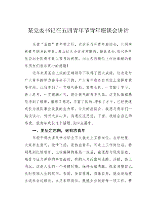 某党委书记在五四青年节青年座谈会讲话.docx