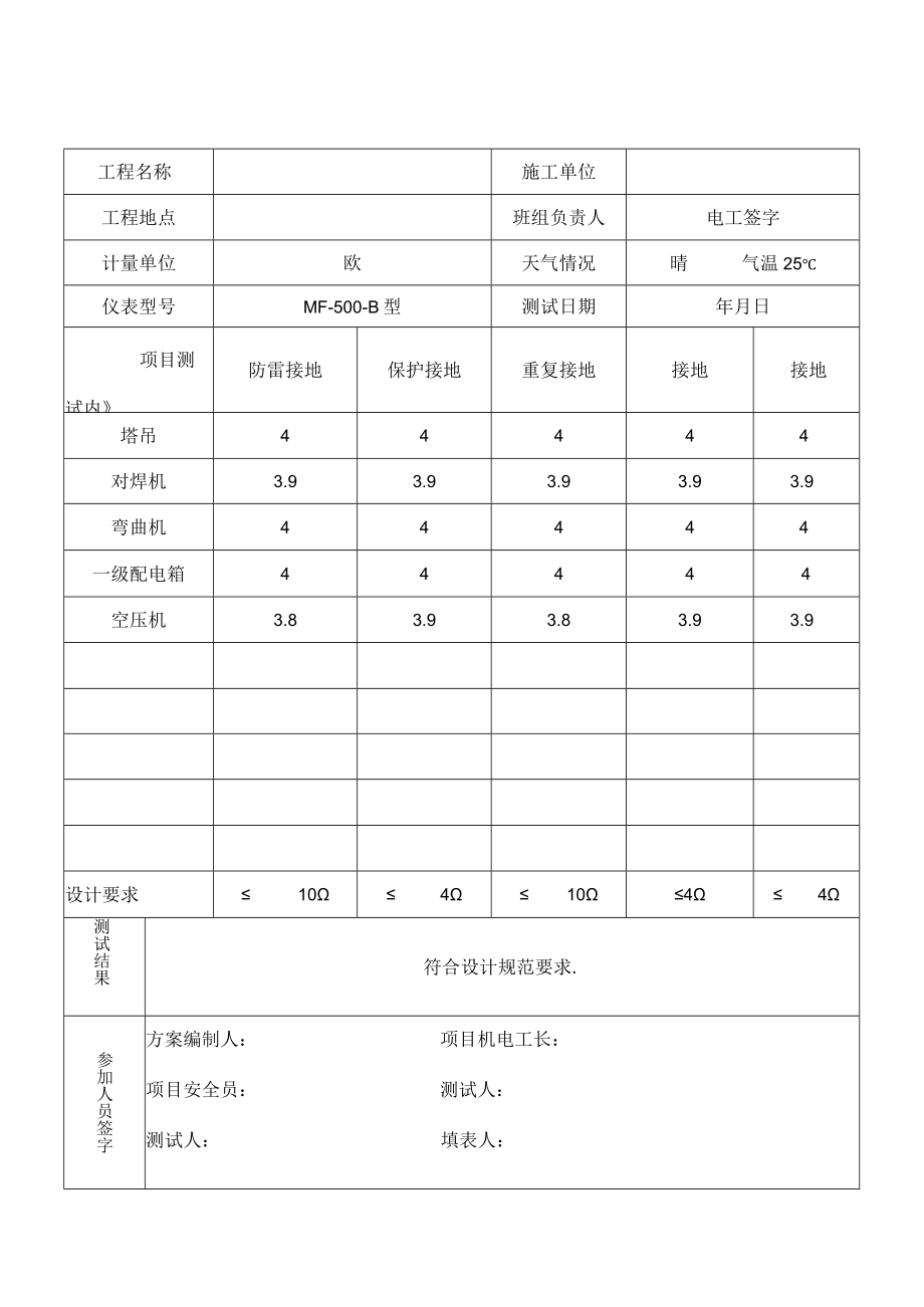 电气接地电阻测试记录.docx_第1页