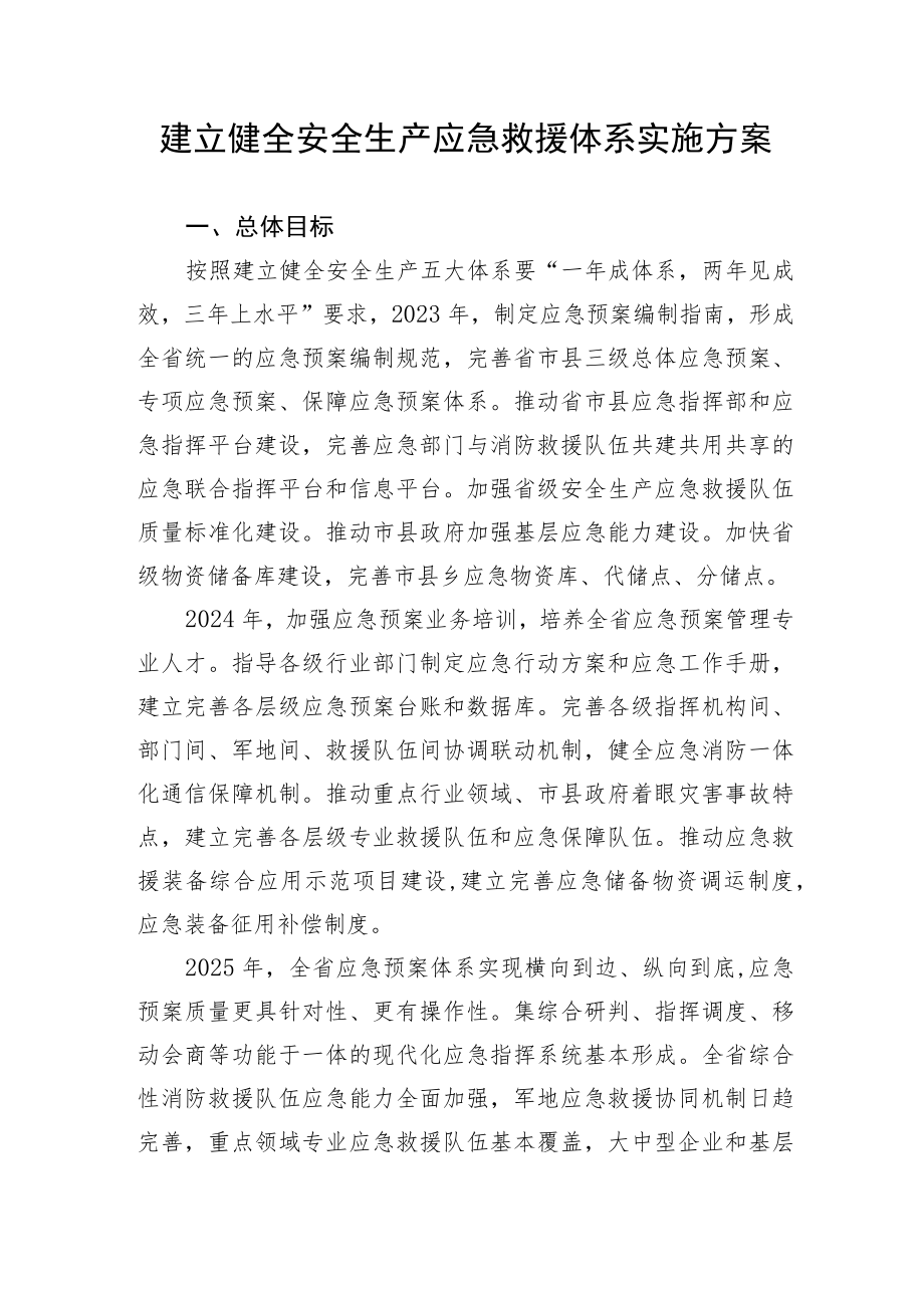 建立健全安全生产应急救援体系实施方案.docx_第1页