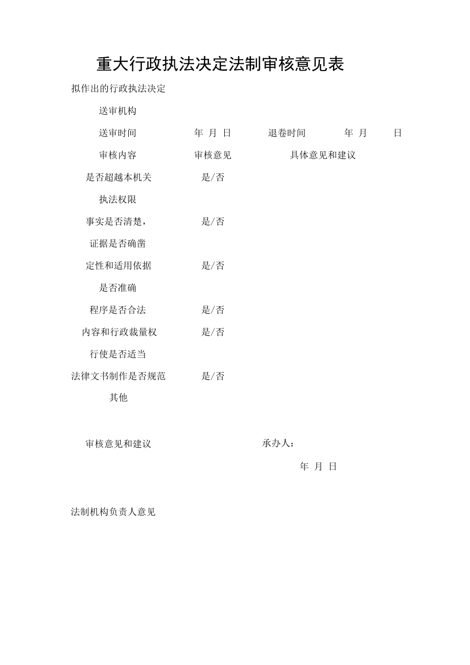 重大行政执法决定法制审核意见表.docx_第1页