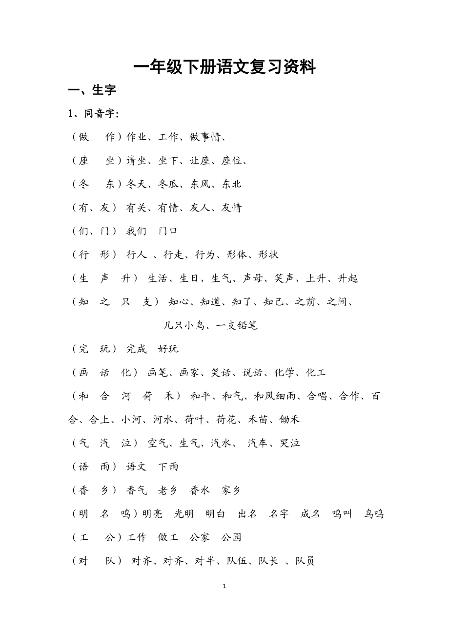 一年级下册语文复习资料(整理).doc_第1页