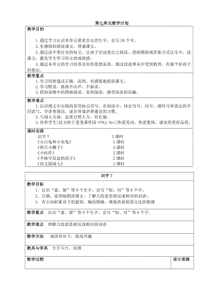 表格式一年级上册第七单元教学计划.doc