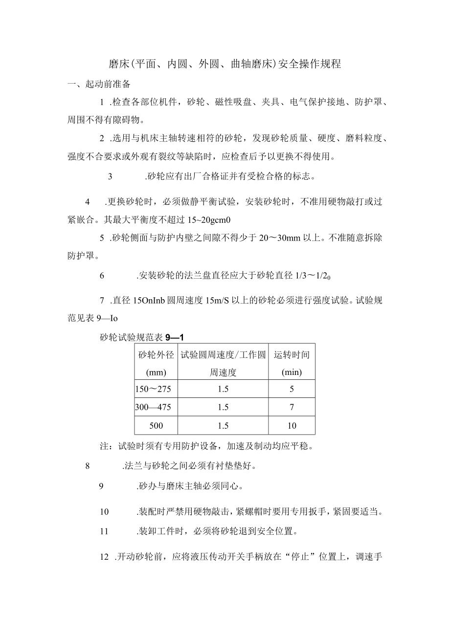 磨床（平面、内圆、外圆、曲轴磨床）安全操作规程.docx_第1页