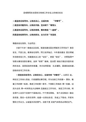 县城管局在全国创文检查工作会议上的表态发言.docx