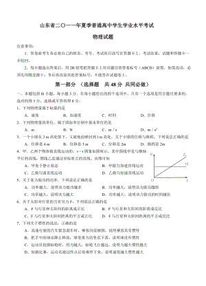 2011山东学业水平考试物理真题.doc