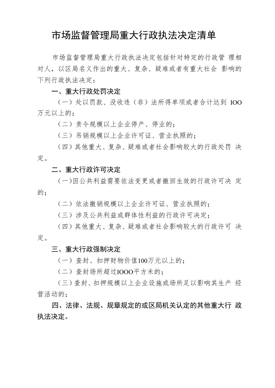 市场监督管理局重大行政执法决定清单.docx_第1页