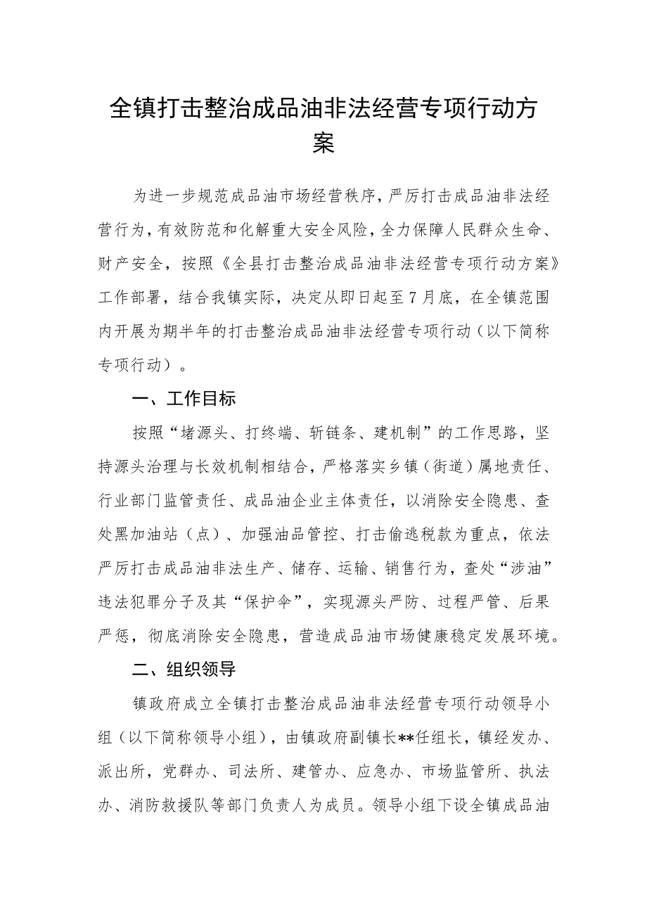 全镇打击整治成品油非法经营专项行动方案.docx_第1页