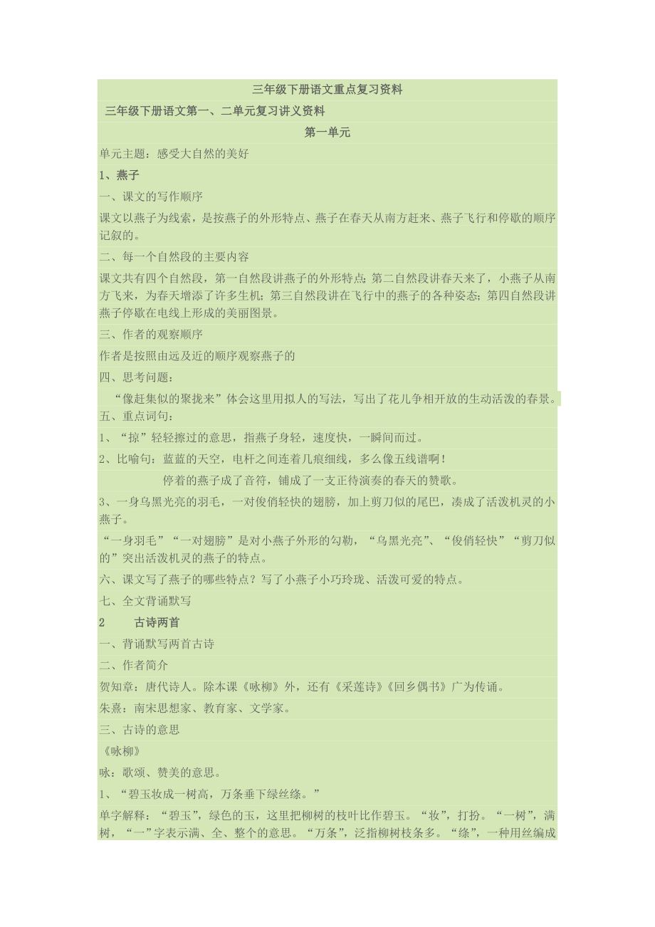 三年级下册语文重点复习资料.doc_第1页