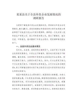 某某县关于全县外资企业发展情况的调研报告.docx