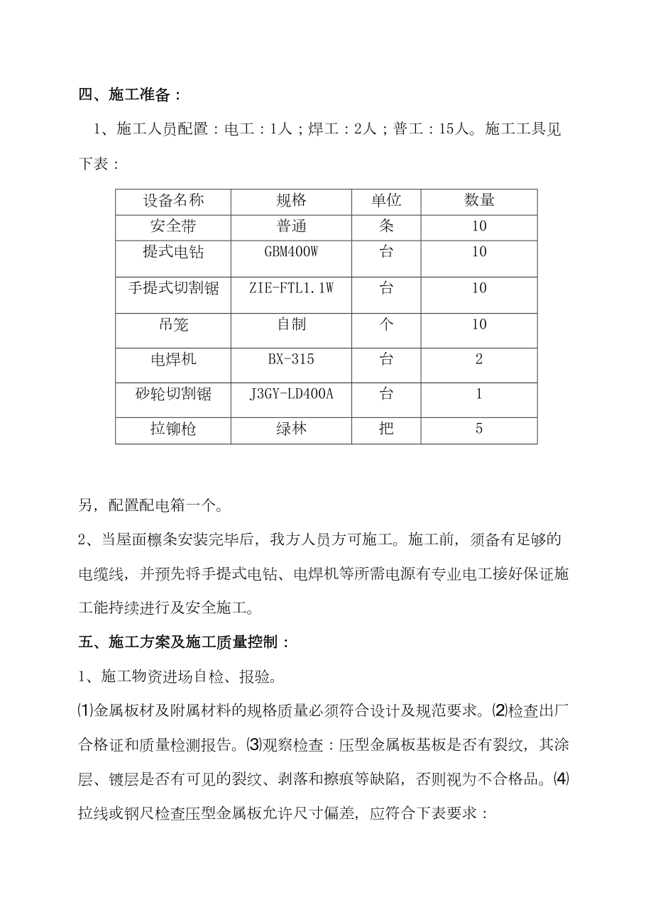 联产工程主厂房工程屋面彩色金属板安装工程施工组织设计方案.doc_第3页