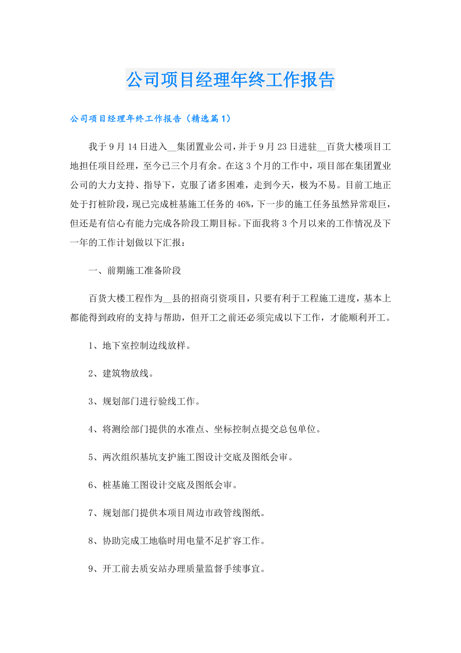 公司项目经理终工作报告.doc_第1页