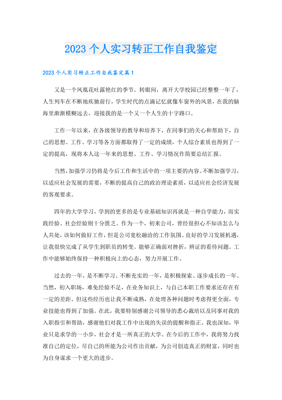 2023个人实习转正工作自我鉴定.doc