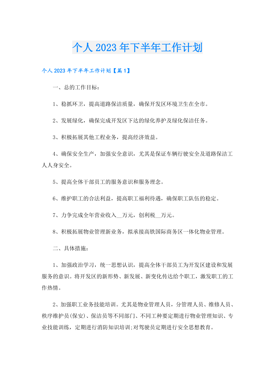 个人2023下半工作计划.doc_第1页