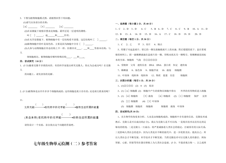 初中生物七年级上册单元检测二 (2).doc_第3页