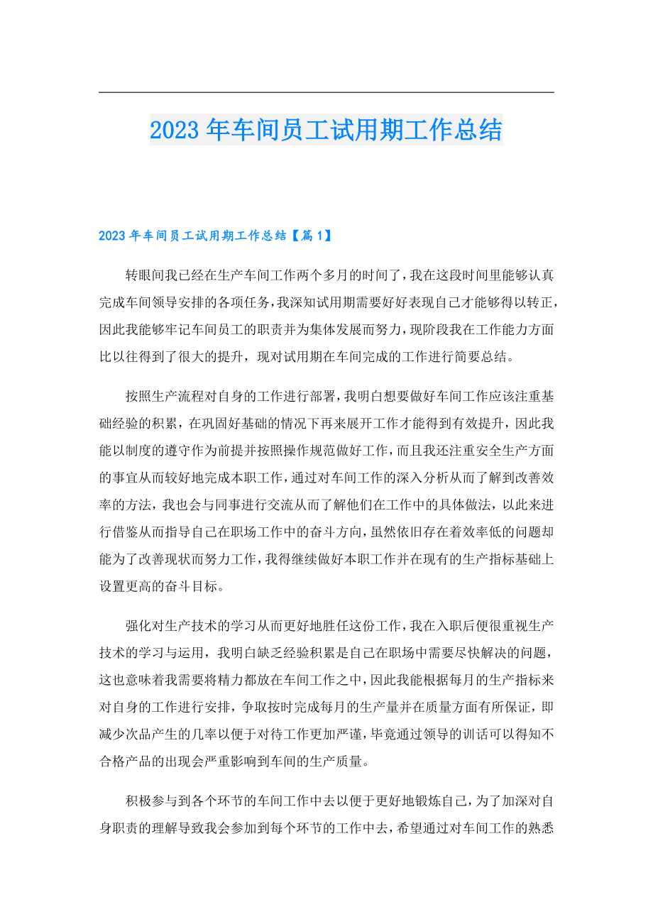 2023车间员工试用期工作总结.doc_第1页