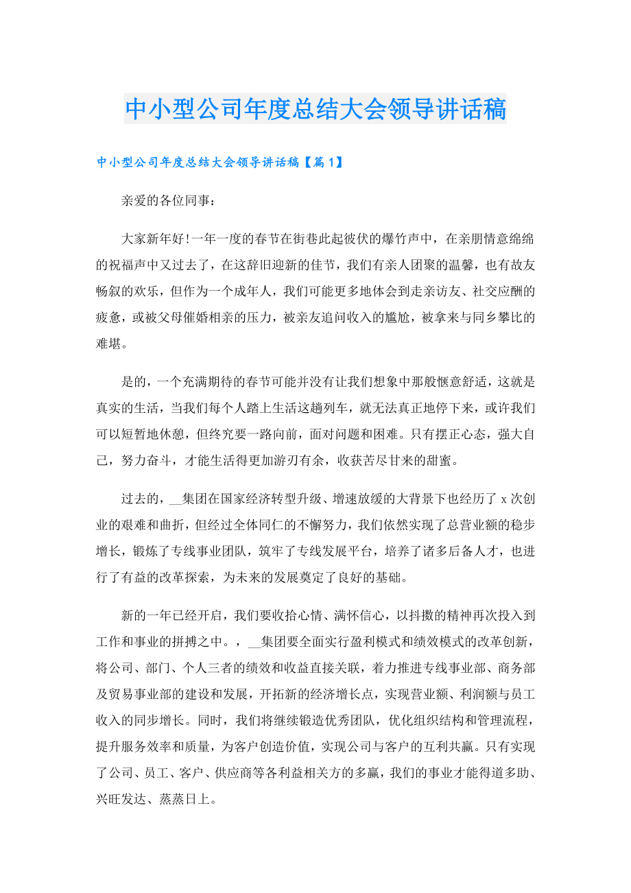 中小型公司总结大会领导讲话稿.doc_第1页