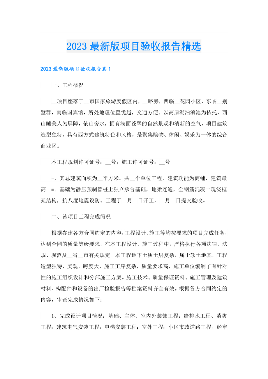 2023最新版项目验收报告精选.doc_第1页