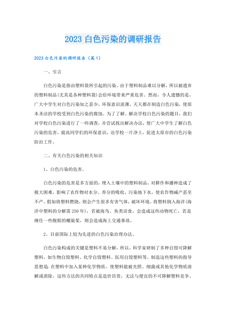 2023白色污染的调研报告.doc_第1页