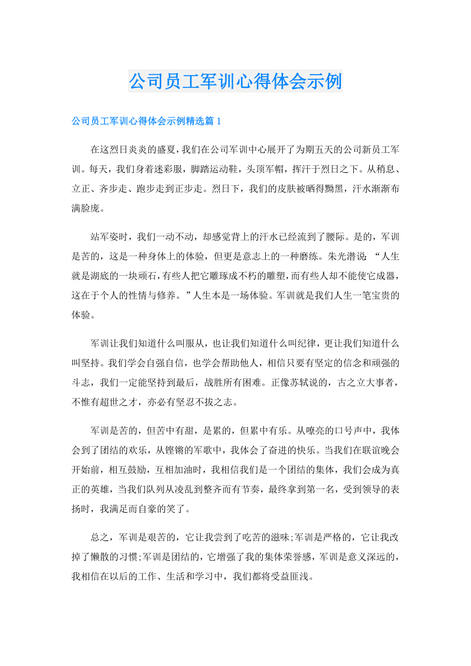 公司员工军训心得体会示例.doc_第1页