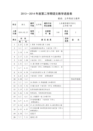 人教版语文五年级下册教学进度安排.doc