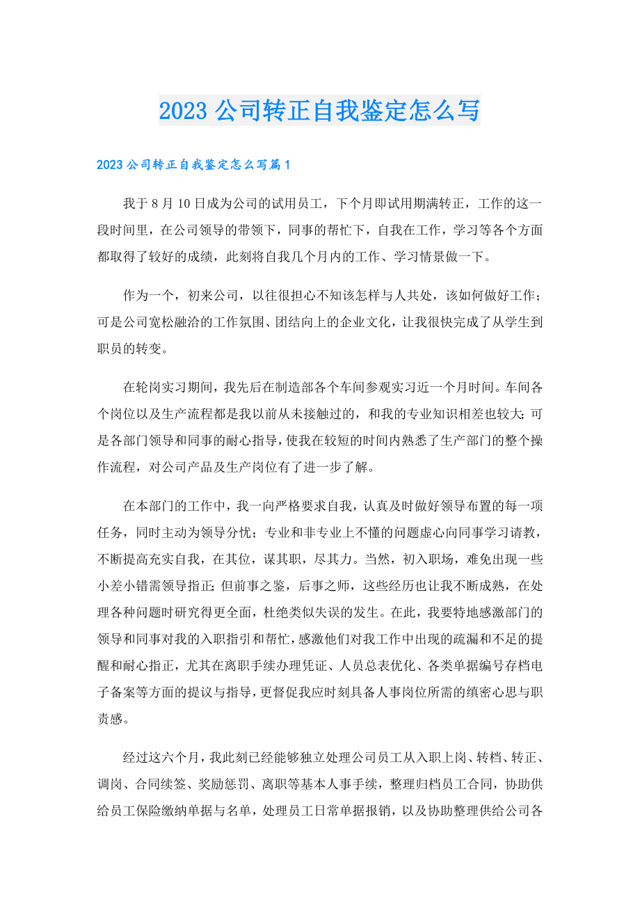 2023公司转正自我鉴定怎么写.doc_第1页