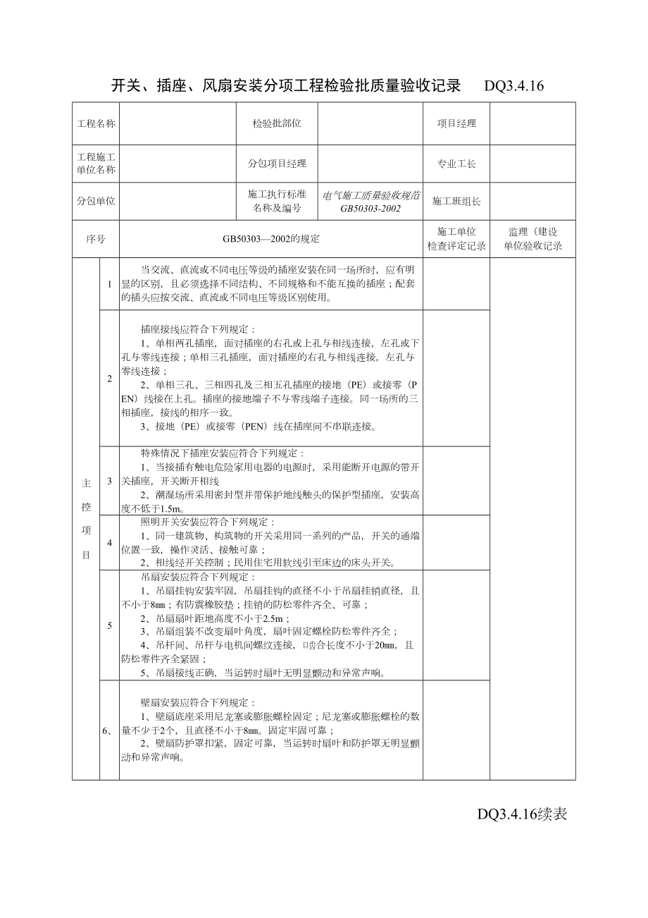 DQ3.4.16开关插座风扇安装分项工程检验批质量验收记录.doc_第2页