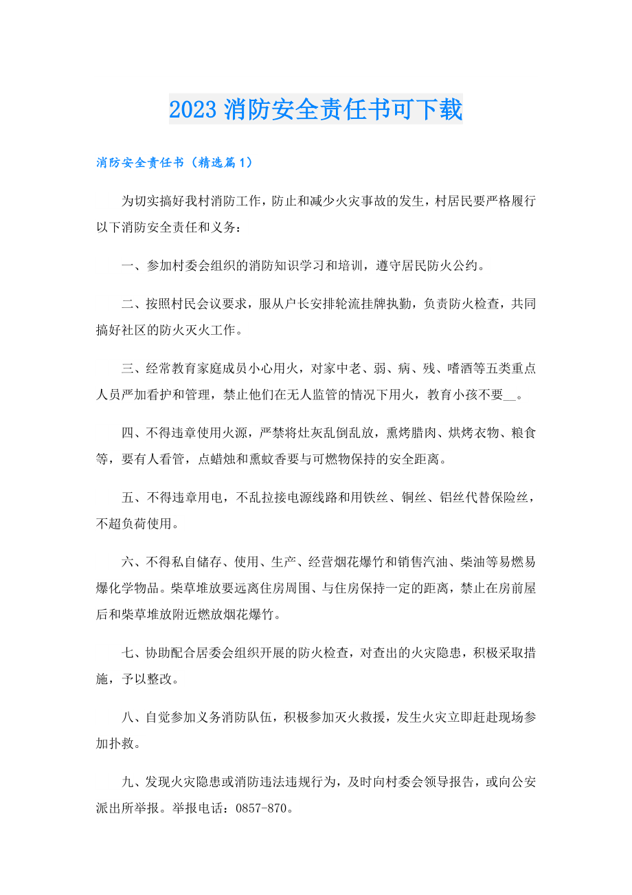 2023消防安全责任书可下载.doc_第1页