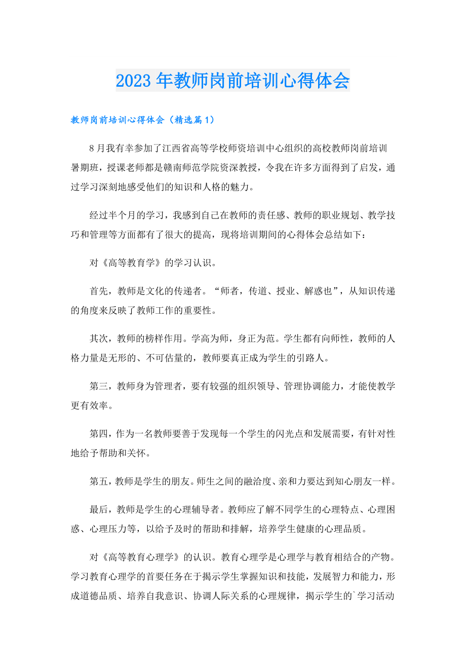 2023教师岗前培训心得体会.doc_第1页