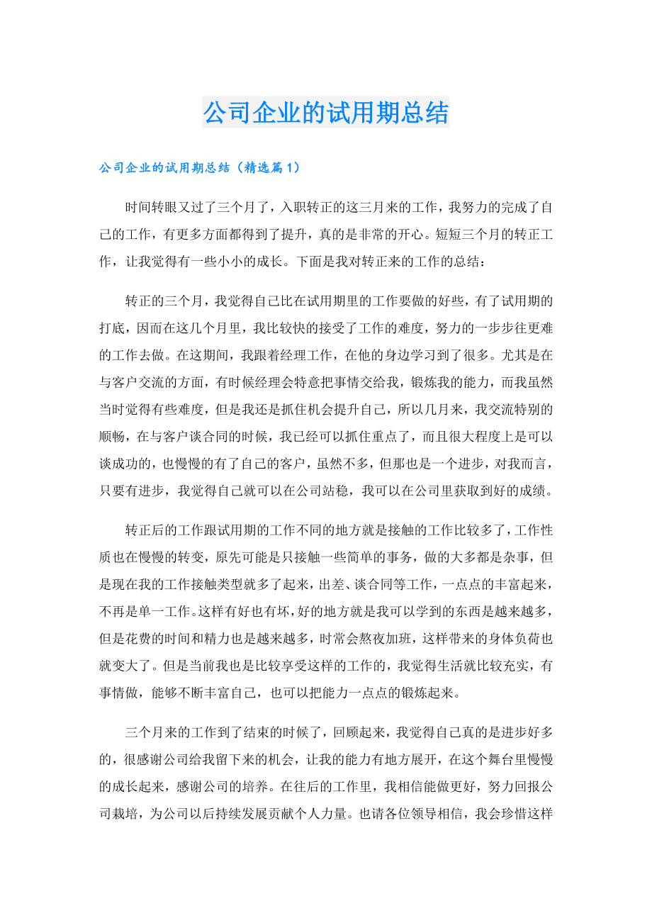 公司企业的试用期总结.doc_第1页