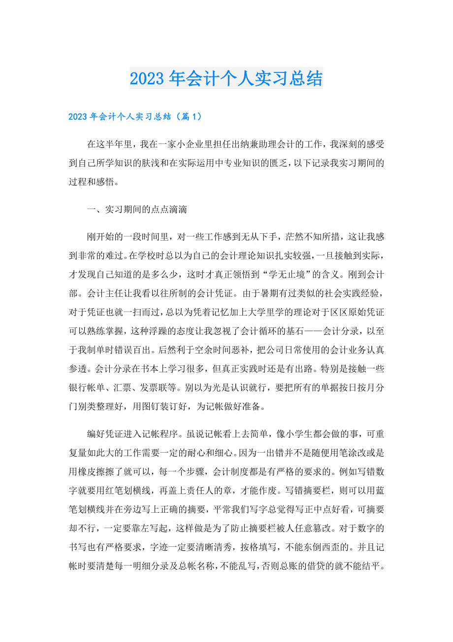 2023会计个人实习总结.doc_第1页