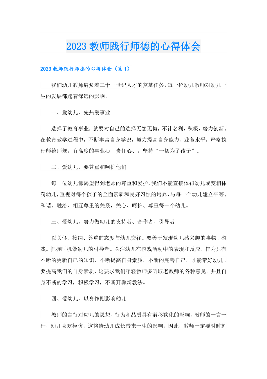 2023教师践行师德的心得体会.doc_第1页