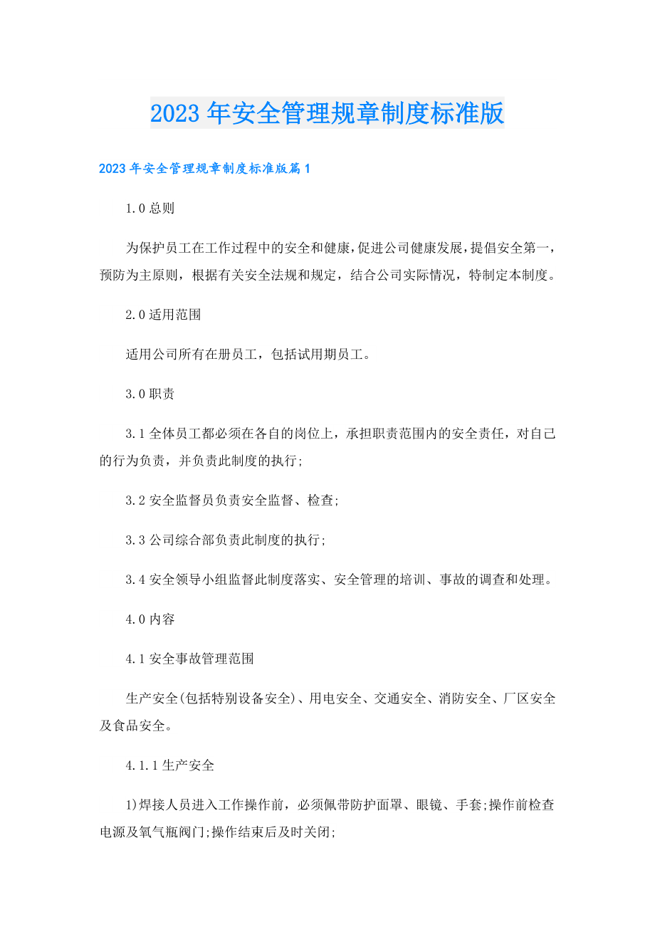 2023安全管理规章制度标准版.doc_第1页