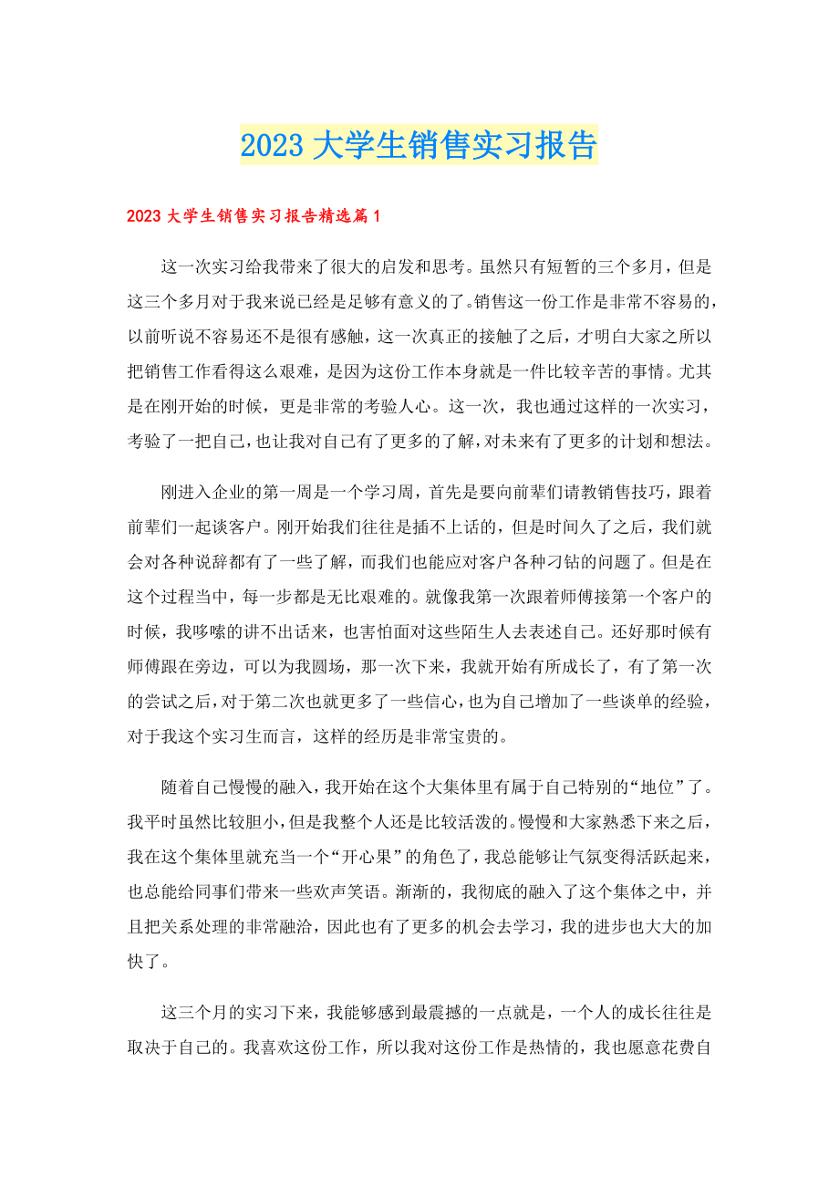 2023大学生销售实习报告.doc_第1页