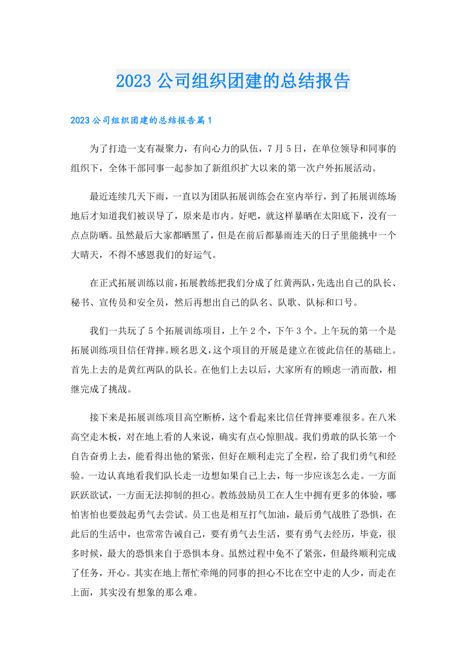 2023公司组织团建的总结报告.doc_第1页