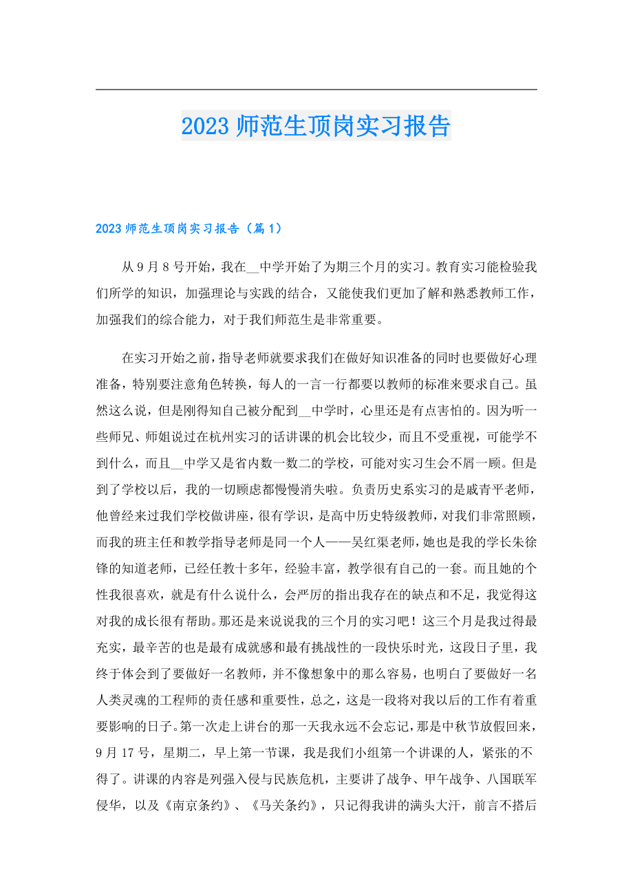 2023师范生顶岗实习报告.doc_第1页