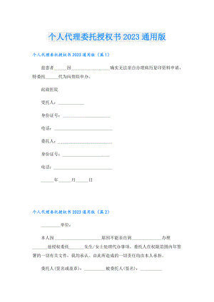 个人代理委托授权书2023通用版.doc