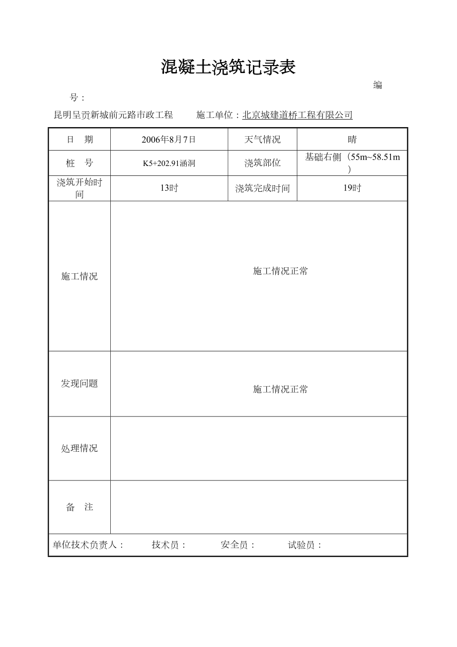 混凝土浇灌记录表施工单位用表.doc_第2页