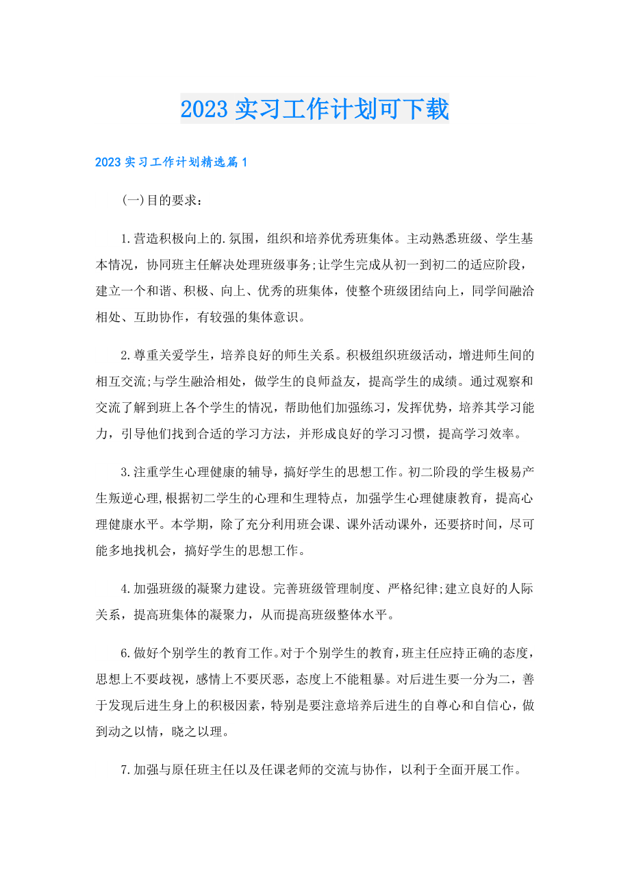 2023实习工作计划可下载.doc_第1页