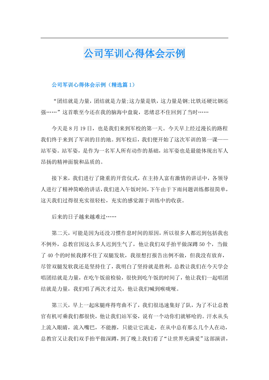 公司军训心得体会示例.doc_第1页