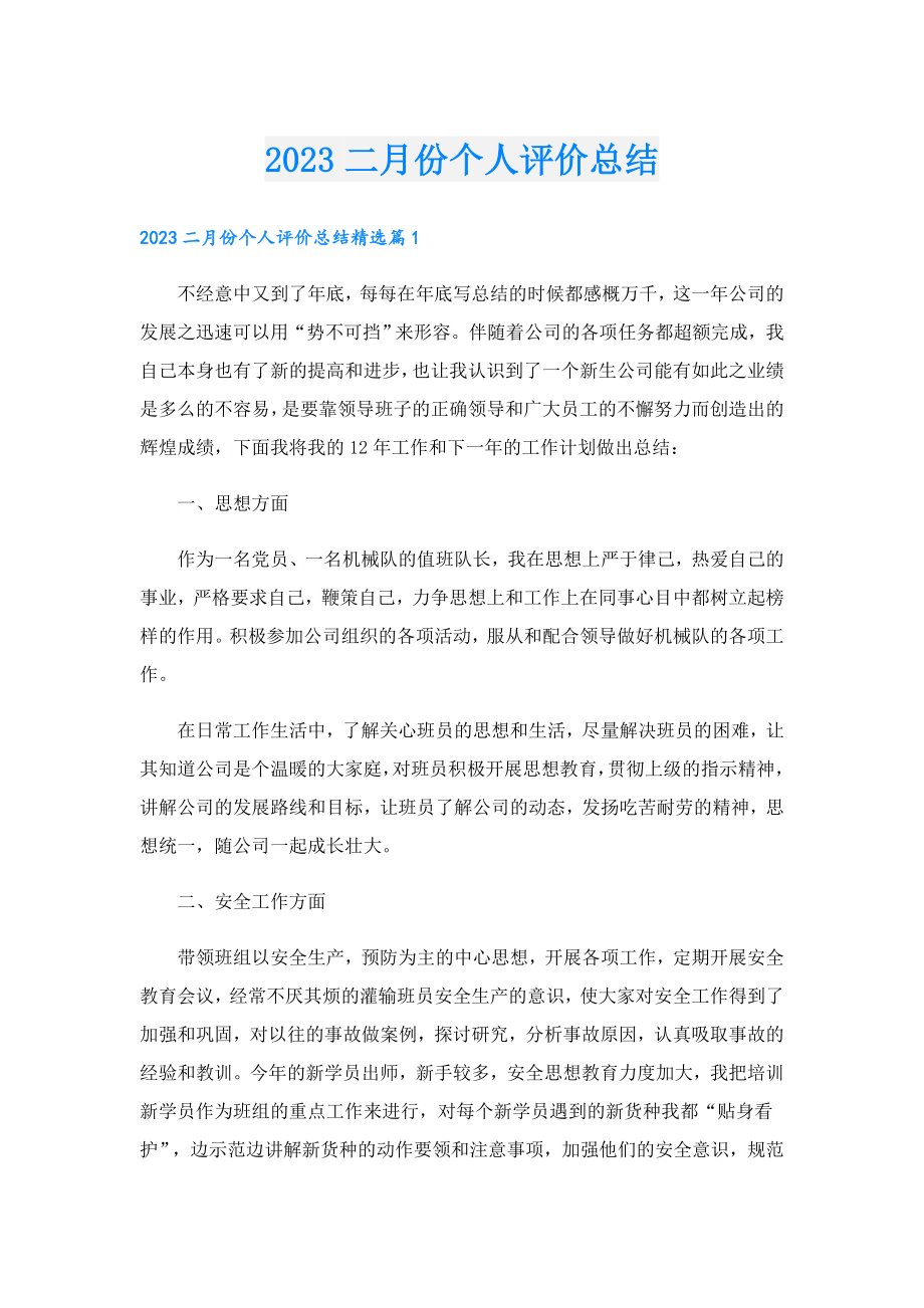 2023二月份个人评价总结.doc_第1页